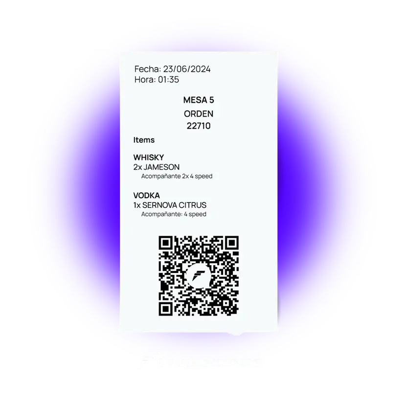 Ticket de venta de FlashPOS con QR de la orden